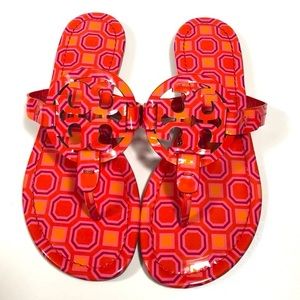 Tory Burch Patent Miller Sandal in Orange, Red & Pink pattern